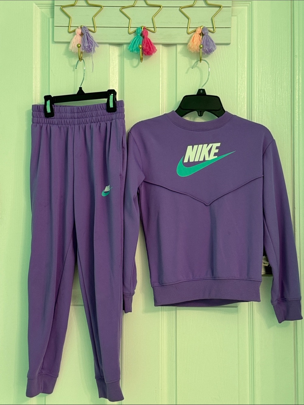 Nike Kids Purple Sweatshirt & Joggers Set with Teal Logo